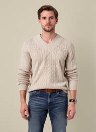 Pull col v manches longues beige PUR EGO homme