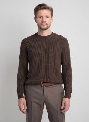 Pull col rond manches longues marron MAISON STANDARDS homme