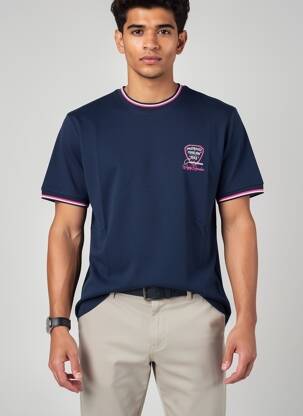 T-shirt broderie manches courtes bleu CAMBERABERO homme