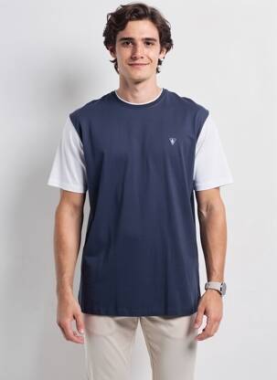 T-shirt broderie manches courtes bleu CAMBERABERO homme
