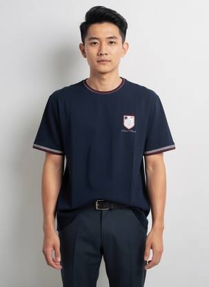T-shirt broderie manches courtes bleu CAMBERABERO homme
