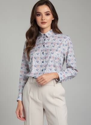 Chemisier imprimé fantaisie manches longues blanc CAMBERABERO femme