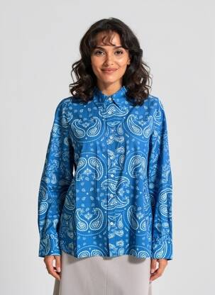 Chemisier coupe droite manches longues bleu JANE BLUE femme