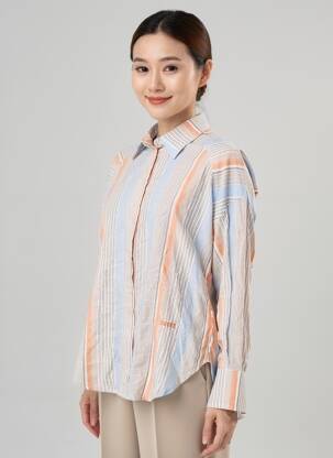 Chemisier tissage crêpe manches longues orange HOD femme