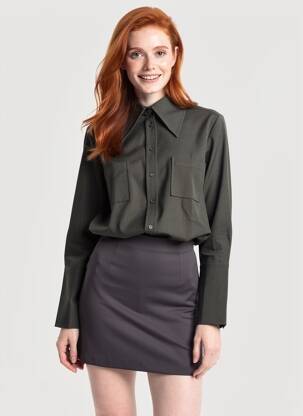 Chemisier coupe droite manches longues gris HANA SAN femme