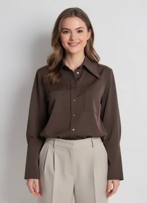 Chemisier coupe droite manches longues marron HANA SAN femme