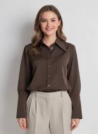 Chemisier coupe droite manches longues marron HANA SAN femme