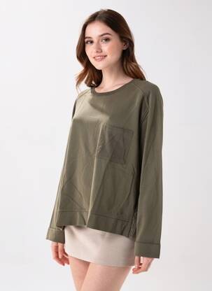 Sweat-shirt stretch manches longues vert HANA SAN femme