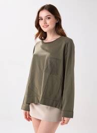 Sweat-shirt stretch manches longues vert HANA SAN femme