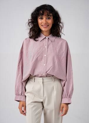 Chemisier tissage popeline manches longues rouge HOD femme