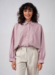 Chemisier tissage popeline manches longues rouge HOD femme