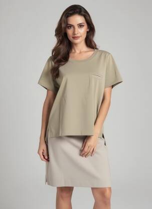 T-shirt coupe droite manches courtes vert HANA SAN femme