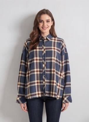 Chemisier tissage crêpe manches longues bleu JANE BLUE femme