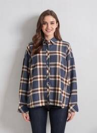 Chemisier tissage crêpe manches longues bleu JANE BLUE femme