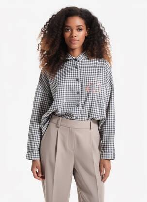 Chemisier tissage popeline manches longues bleu A.P femme