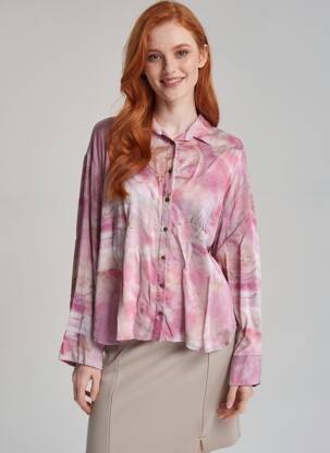 Chemisier imprimé fantaisie manches longues rose AFC (ATELIERS FRANÇAIS DE CONFECTION) femme