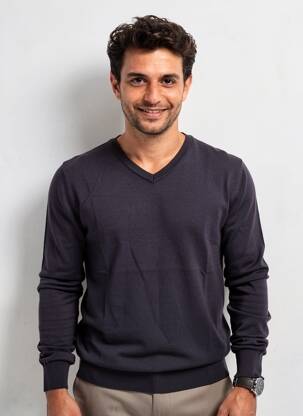 Pull col v manches longues bleu Y.TWO KNIT homme