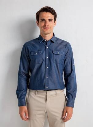 Chemise manches longues poches bleu CAMBERABERO homme