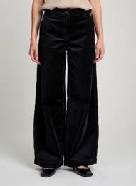 Pantalon large fermeture zippée sous rabat boutonné taille normale noir HOD femme