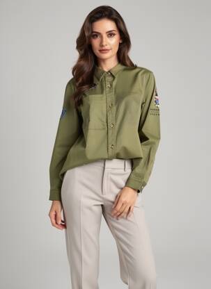 Chemisier coupe droite manches longues vert ROSE GARDEN femme