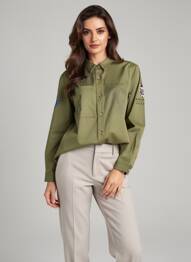 Chemisier coupe droite manches longues vert ROSE GARDEN femme
