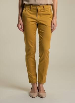 Pantalon chino tissage popeline taille normale jaune HAPPY femme