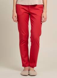 Pantalon chino fermeture zippée sous rabat boutonné taille normale rouge HAPPY femme