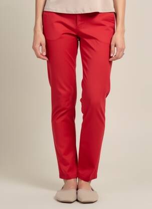 Pantalon chino fermeture zippée sous rabat boutonné taille normale rouge HAPPY femme