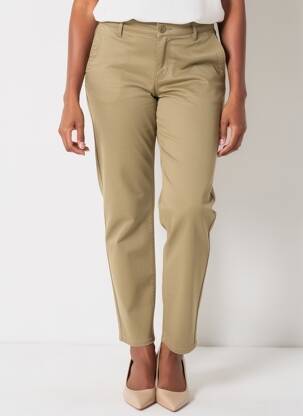 Pantalon chino tissage popeline taille normale vert HAPPY femme