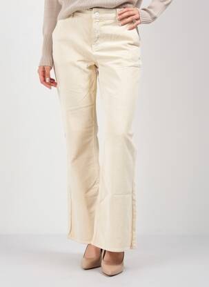 Pantalon flare fermeture zippée sous rabat boutonné beige HAPPY femme