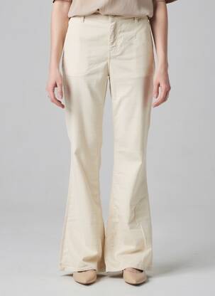 Pantalon flare fermeture zippée sous rabat boutonné beige HAPPY femme