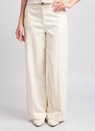 Pantalon large fermeture zippée sous rabat boutonné taille normale beige ICHI femme