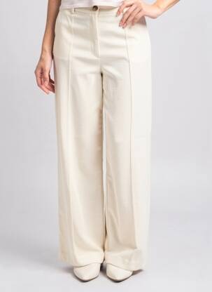 Pantalon large fermeture zippée sous rabat boutonné taille normale beige ICHI femme