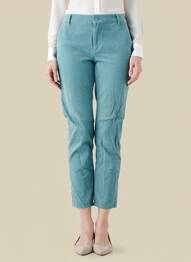 Pantalon 7/8 fermeture zippée sous rabat boutonné bleu HAPPY femme