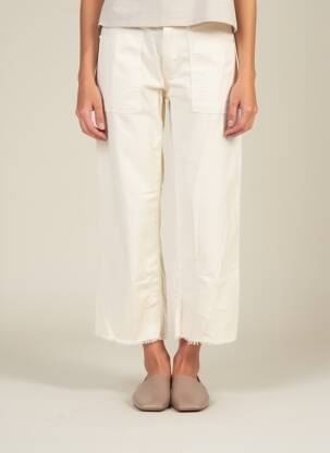 Pantalon 7/8 fermeture zippée sous rabat boutonné beige HAPPY femme