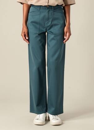 Pantalon droit fermeture zippée sous rabat boutonné bleu HAPPY femme