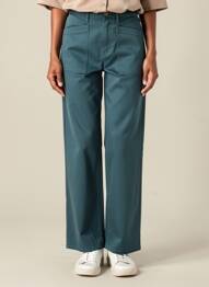 Pantalon droit fermeture zippée sous rabat boutonné bleu HAPPY femme