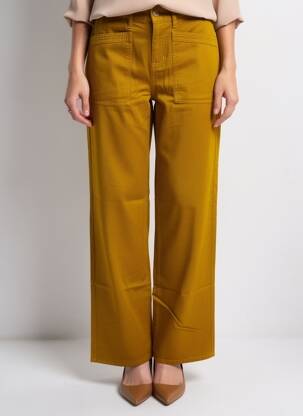 Pantalon droit fermeture zippée sous rabat boutonné jaune HAPPY femme