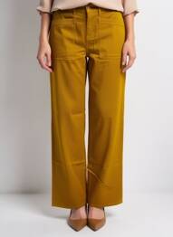 Pantalon droit fermeture zippée sous rabat boutonné jaune HAPPY femme