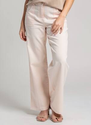 Pantalon droit fermeture zippée sous rabat boutonné rose LPB femme