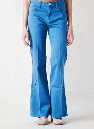 Pantalon flare fermeture zippée sous rabat boutonné bleu HAPPY femme
