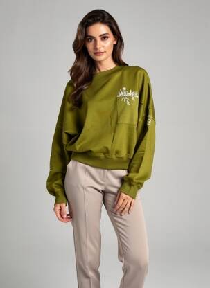 Sweat-shirt broderie manches longues vert ROSE GARDEN femme