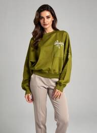 Sweat-shirt broderie manches longues vert ROSE GARDEN femme