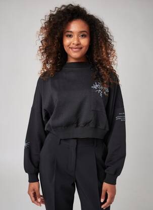 Sweat-shirt broderie manches longues noir ROSE GARDEN femme