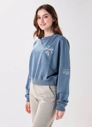 Sweat-shirt broderie manches longues bleu ROSE GARDEN femme