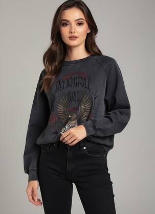 Sweat-shirt broderie manches longues noir ROSE GARDEN femme