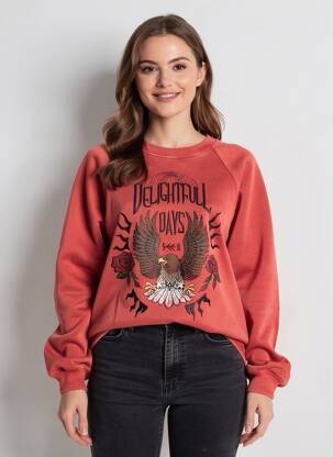 Sweat-shirt broderie manches longues orange ROSE GARDEN femme
