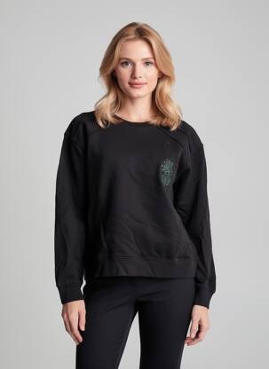 Sweat-shirt broderie manches longues noir ROSE GARDEN femme