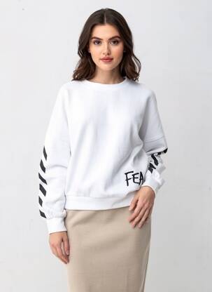 Sweat-shirt broderie manches longues blanc ROSE GARDEN femme