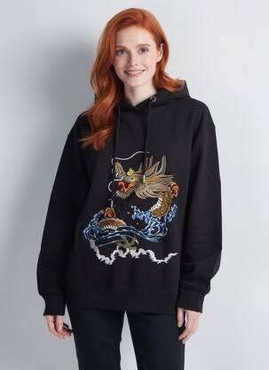 Sweat-shirt à capuche broderie manches longues noir ROSE GARDEN femme
